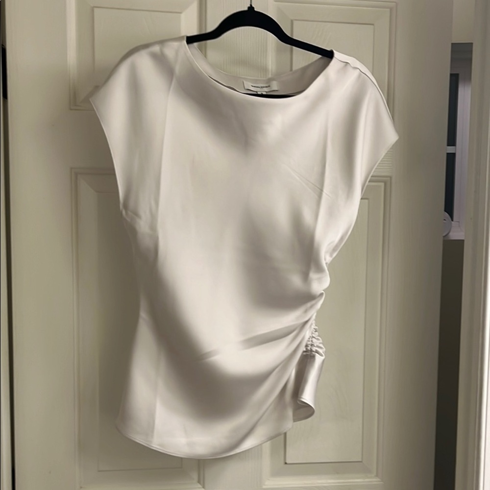 Cream Asymmetrical Cap Sleeve Blouse with Tie Front